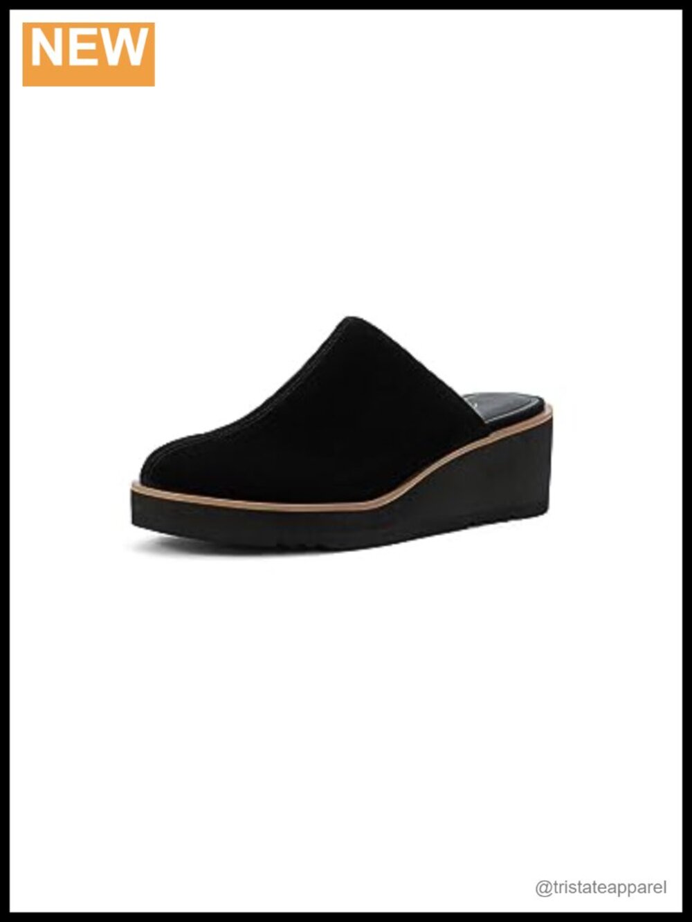 Suede Wedge Mule Almond Closed Toe Pull-On 2-Inch Heel Non-Slip